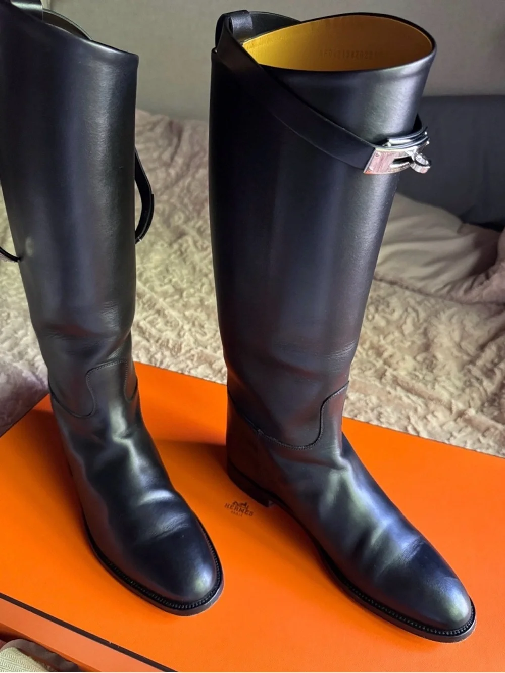 Hermes Black Riding Boots with Yellow Leather Lining